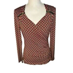 MICHAEL KORS Geometric Patterned Red and Black Women's Top
